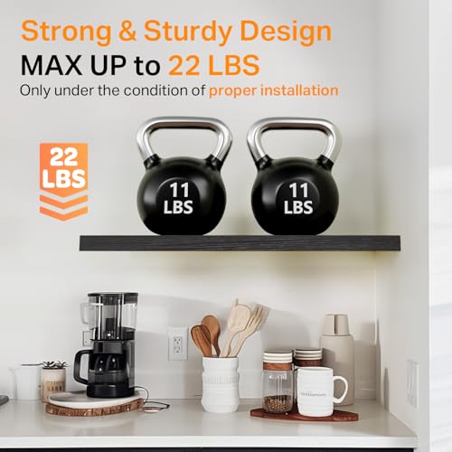BAYKA Floating Shelves for Wall, Set of 3, 22.5 Inches Wall Mounted Rustic Wood Shelves for Bathroom, Bedroom, Living Room or Kitchen Decor, Storage for Books, Lego, Plants, Daily Necessities, Black - color: A. Black - Universal Classic Style, size: 22.5i
