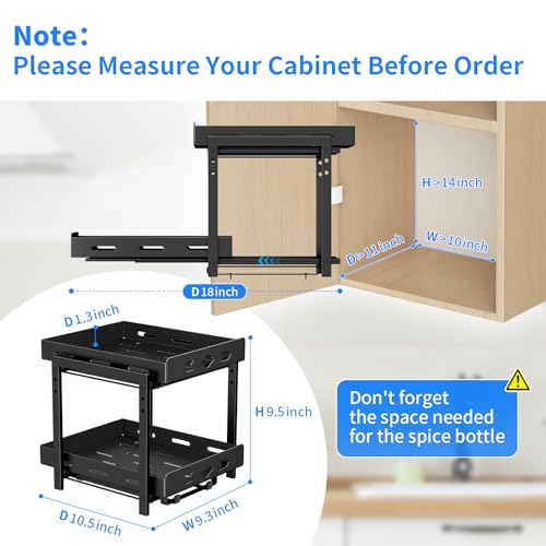 BOIVSHI Pull Out Spice Racks for Inside Cabinets, 2-Tier Cabinet Spice Rack, Height Adjustable Spice Rack Organizer for Cabinet, Kitchen Vertical Spice Rack (9.7''Wx10.8''Dx9.2''H, Metal Black) - size: 9.7''Wx10.8''Dx9.2''H,2 Tier