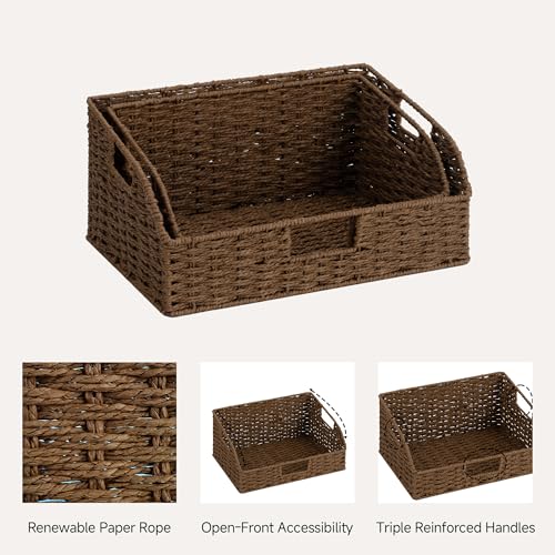 StorageWorks Pantry Baskets for Organizing, Paper Rope Storage Baskets for Shelves with Built-in Handles, Pantry Organizers and Storage, Brown, Set of 2 (Large and Medium) - color: Dark Brown(Paper Rope), size: 15¾"L x 11"W x 7½"H + 14¼"L x 9¾"W x 6¾"H