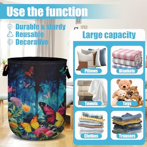 Spring Flower Butterfly Laundry Basket, Laundry Hamper Collapsible Oxford Cloth with Handle Clothes Toy Storage Bin for Bathroom Laundry Room Bedroom 15.7 X 20 Inch - color: Spring Flower Butterfly