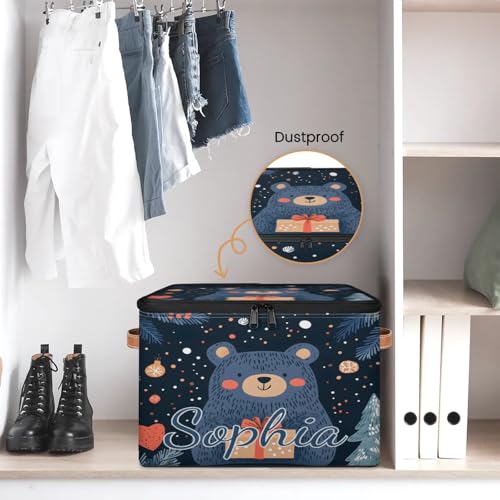 Custom Storage Basket with Name, Personalized Storage Bins with Zipper Lid, Foldable Fabric Storage Box Large capacity with Handle Tree Bear - color: Option 13