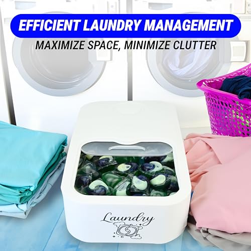 Skywin Laundry Pod Container with Slide Lid, 15 x 8.7 x 4.5 In, Holds 11 Pounds OR 120-150 Pods, White with Print - color: White with Print, size: 1 Pack