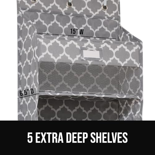 GORILLA GRIP Over The Door Organizer Storage, 5 Deep Hanging Shelves, Holds 50lbs, Closet Organizers Shelf for Bedroom, Shoes, Bathroom, Nursery, Dorm Essentials, 58x15 Inches, Quatrefoil - color: Gray Quatrefoil, size: 5 Shelf