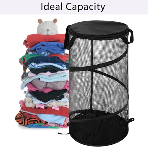 BATTOO Collapsible Laundry Basket with Lid Foldable Mesh Pop Up Hamper with Handles for Laundry Room, Bathroom, Kids Room, College Dorm, Travel, Storage Organizer Black - color: Black, size: Medium