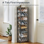 HOOBRO Narrow Shoe Rack for Small Spaces, Slanted Shoe Organizer for Entryway, Slim Angled Shoe Storage Rack for Closet, Space Saving 9 Tier Shoe Shelf Holds 8-16 Pairs, Rustic Brown BF92XJ01 - size: 9 Tier ( 60.6"H)