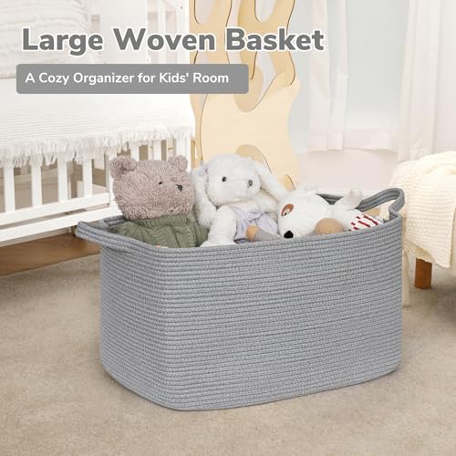 Goodpick Large Toy Basket for Blankets, Baby Laundry Basket, Storage Baskets for Organizing, Laundry Hamper for Dirty Clothes, Towel, Woven Rope Storage Baskets, 21.6" x 14.9" x 11.8", Gray - color: Grey, size: Large(21.6"L x 14.9"W x 11.8"H)