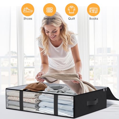 StorageRight Under Bed Storage Bags 2 Pack, 40L Large Clothes & Comforter Storage Containers with Clear Window, Breathable Fabric Organizer for Blankets, Bedding, Seasonal Clothing, Black - color: Black, size: 2 Pack
