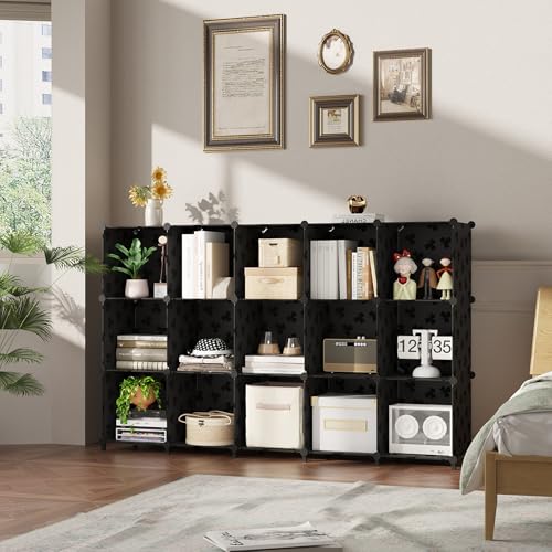 UNKU Cube Storage Organizer, 16 Cube Closet Organizer Storage Shelves, DIY Stackable Bookcase, Clothes Organizer Shelf for Closet, Bedroom, Living Room, Cabinet, Home, Office, Black - color: Black, size: 15cube