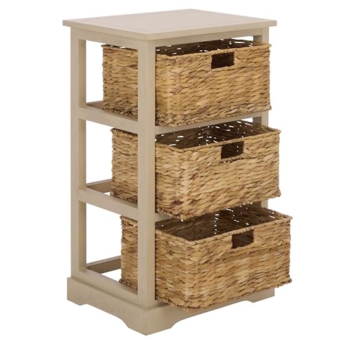 SAFAVIEH Home Collection – Halle Sand 3-Drawer Basket Storage Side Table, Coastal Accent Design, Fully Assembled (AMH5738G) - color: Sand