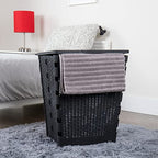 Mind Reader 61L Foldable Laundry Hamper, Clothes Basket, Lid, Wicker Design, Plastic, 18"L x 14.5"W x 21.25"H, Black - color: Black