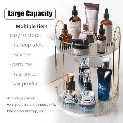Rotating Makeup Organizer Countertop 2 Tier Lazy Susan Trays Clear Skincare Perfume Storage for Bathroom Counter Vanity, Transparent - color: Transparent, size: 2 Tier