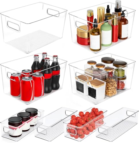 Clear Plastic Storage Bins 8 Pack - Pantry Organizers and Storage, Fridge Organizer Containers for Kitchen, Cabinet, Freezer, Bathroom, Clost, Home Organization - size: 4 Larger + 4 Small