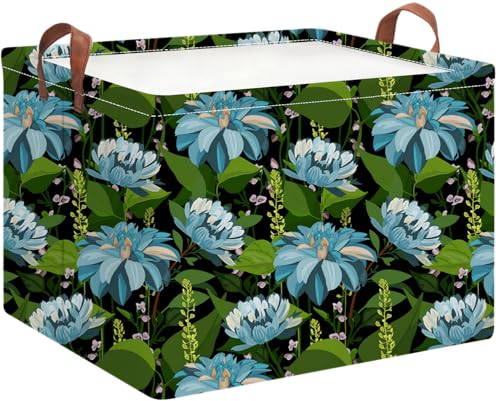 Rectangle Storage Basket with Handles,Collapsible Storage Bin,Books Box,Gift Basket(Blue Flower) - color: Blue Flower