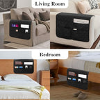 Bedside Caddy for Couch Remote Control Holder Recliner Armrest Organizer Non Slip Sofa Armchair Caddy with 6 Pocket Storage for Magazine, Tablet, Phone, iPad, Black