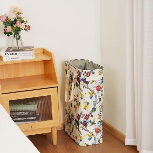 efluky Slim Laundry Basket, Narrow Laundry Hamper with Handles, Collapsible Dirty Clothes Hamper, Tall Laundry Bin for Laundry Room, Dorm and Bedroom, 48L (12.7 Gallon) Floral - color: Floral, size: 48L without Lid