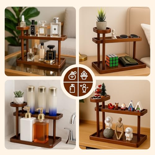 Bathroom Countertop Organizer,Vanity Organizer and Storage for Cosmetic Skincare Perfume, Ideal Storage Solution for Perfumes, Cosmetics, Spices, Handmade Toys, Office Supplies. (Brown) - color: Brown