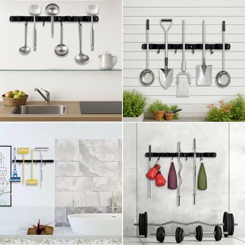 5 Racks and 4 Hooks Mop and Broom Holder Wall Mount, SUS304 Heavy Duty Broom Organizer Storage Tool Racks, Self Adhesive Solid Non-slip Tool Hangers for Home Kitchen Garden Laundry Garage - color: 5 Racks & 4 Hooks (Black) - 1 Pack