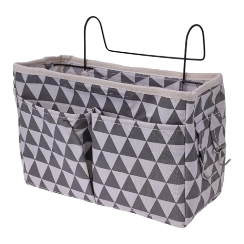 Bedside Caddy Organizer Hanging Storage Basket with Large Pockets & Hooks, Heavy-Duty Canvas Bedside Organizer for Bunk Beds, Dorm Rooms, Hospital Beds & Small Spaces (Gray Triangle Pattern) - color: Gray Triangle Pattern