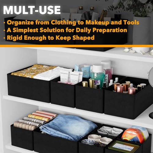 SpaceAid Drawer Organizer for Clothes, 6 Pack Dresser Drawer Organizer Bins, Closet Organizers and Storage Dividers for Clothing, Underwears, Socks (Black) - color: Black, size: 6 Pack