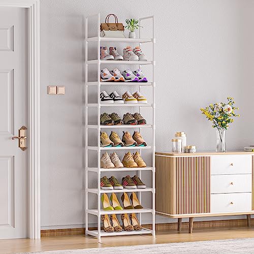 OYREL Shoe Rack Tall, Sturdy Metal Shoe Rack Organizer,Narrow Shoe Racks for Closets,Shoe Stand Shelf - color: White, size: 17.1"W x 11.8"D x 78.7"H in 10 tier