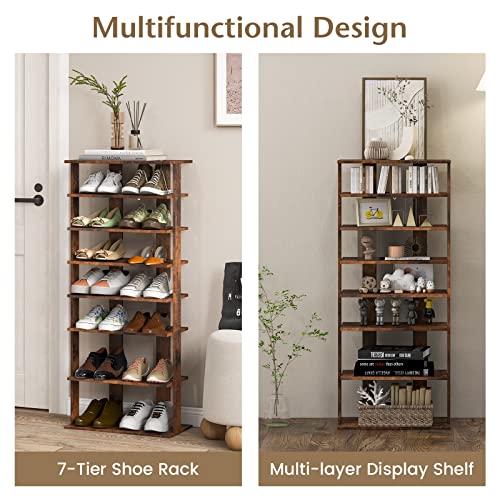 Tangkula 8-Tier Vertical Shoe Rack, Space-Saving Corner Shoe Organizer for 14 Pairs, Narrow Shoe Storage for Entryway, Front Door, or Closet - color: Rustic Brown, size: 10" x 18.5" x 43.5"