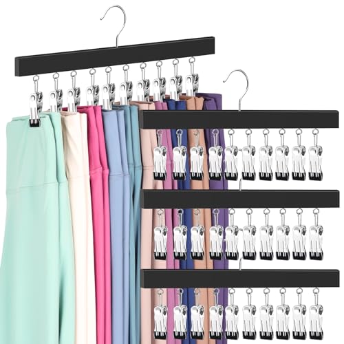 Legging Organizer for Closet, Pants Hangers with Clips Holds 20 Leggings, Jeans, Hats, Shorts, Socks, 360° Rotating Space Saving Hanging Clothes Organizer for Closet Organizers and Storage 4Pcs - color: Black, size: 4 Pack