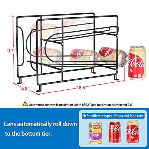 SUFAUY Beverage Can Dispneser Organizer, Stackable Shelves for Storage for Pantry, Black- 2 Pack - color: Black, size: 16.5"L X 5.8"D X 9.7"