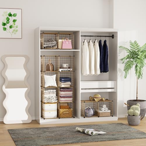 C&AHOME Wire Cube Storage, 12 - Cube Organizer Metal C Grids, Modular Shelves Units, Closet Organizer, Ideal for Home, Office, Living Room, 36.6”L x 12.4”W 48.4”H, Brown UWCS3012R - color: Brown