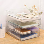 LALOBLUE Stackable Letter Tray Desk Organizer, Set of 4 Clear PET Paper & File Organizers, Document Storage for Office Supplies
