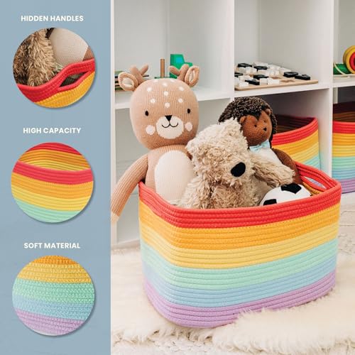 OrganiHaus Set of 3 Rainbow Baskets - Colorful Woven Storage Baskets for Playroom, Nursery & Classroom Decor, Toy Storage, 15x9x10 - color: Rainbow