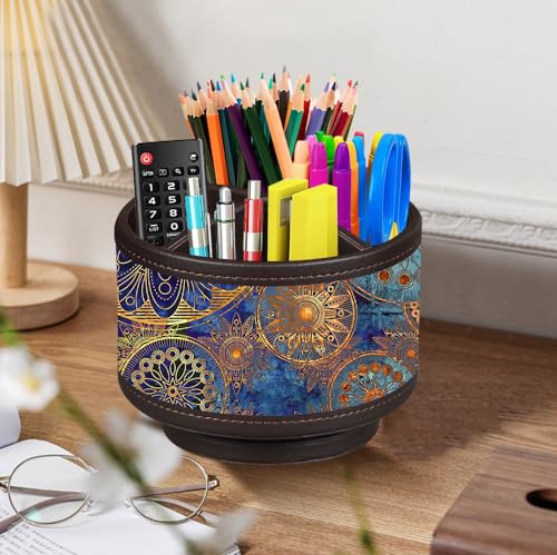 Pen Holder for Desk Organizers and Accessories, 360 Swivel TV Remote Control Holder for Table, Nightstand Organizer Caddy for Office Supplies/ Media Controllers, Bedside Decorations for Living Room - color: Gears