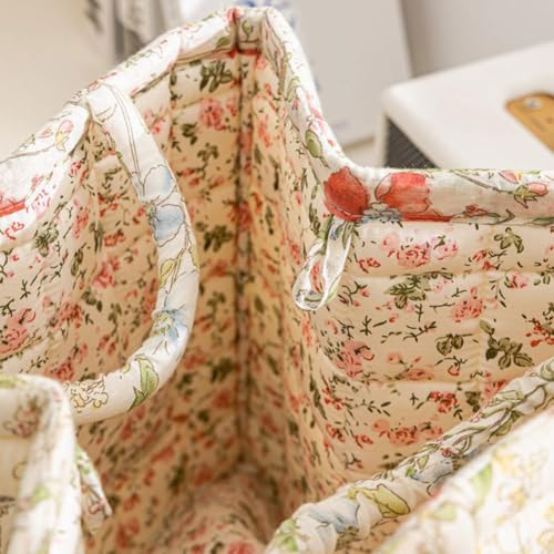 Quilted Fabric Basket Foldable Car Storage Boho Floral Laundry Basket Hamper for Nursery Bedroom & Living Room | Organize Clothes Toys - color: Blooming Spring
