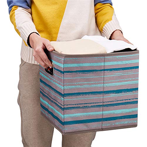 6 Cube Storage Bins Teal Stripes Gradient Lines 10.5x10.5x11 Inch Foldable Whale Coastal Print Fabric Half Storage Basketes for Home Organizers Storage Drawer,QY-SC12-6 - color: Brush gradient(Set of 6)