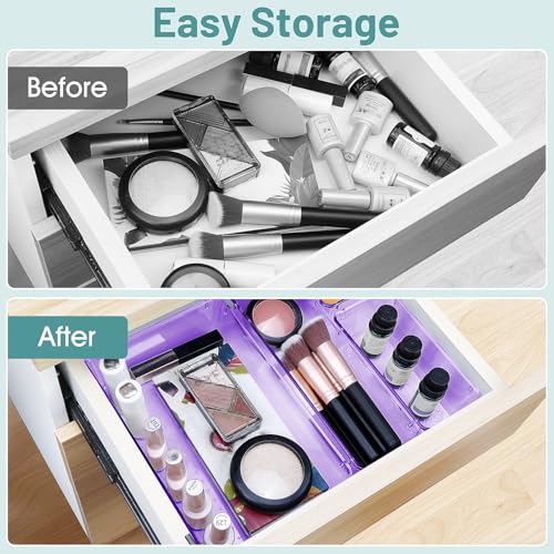 WOWBOX 25 PCS Plastic Drawer Organizer Set, Desk Drawer Divider Organizers and Storage Bins for Makeup, Jewelry, Gadgets for Kitchen, Bedroom, Bathroom, Office, Clear Purple - color: Clear Purple