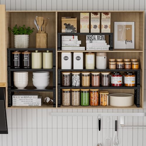 Metal Stackable Expandable Storage Rack, Adjustable Under Sink Shelf & Countertop Space Saving, Heavy-Duty Pantry Storage, Suitable for Kitchens, RV, Bathrooms, Workshops or Offices - color: 2packs/Large/Black, size: Large