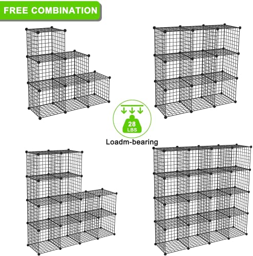 TUMUCUTE Wire Cube Storage Organizer, 25-Cube Modular Mental Grids Bookshelf, DIY Stackable Closet Cabinet for Bedroom Living Room, Office, Iron - color: Iron, size: 25 Cubes