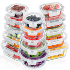 VERONES 30 Pieces Glass Meal Prep Containers Set, Stackable Food Storage Containers with Lids-Airtight Glass Lunch Containers，for Microwave, Oven, Freezer & Dishwasher,White - color: White