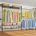 Timate F2 Pro Expandable Wall Mounted Clothes Rack Industrial Pipe Clothing Rack for Hanging Clothes, Heavy Duty Clothes Rack with Shelves, Garment Rack Wall Closet System, Black Pipe Closet Kit - color: Black, style: Timate F2 Pro