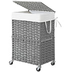 Chrislley 90L Slim Laundry Hamper with Wheels, Rolling Laundry Basket with Lid and Renovable Liner Bag, Handwoven Rattan Organizer for bedroom, bathroom, laundry room (Grey) - color: Grey