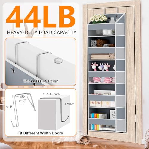 Over The Door Organizer - Over Door Storage Organizer with 5 Large Pockets & 10 Mesh Side Compartments - Heavy-Duty Hanging Storage for Bathroom, Bedroom & Closet - Baby Room Organize - Grey - color: Grey