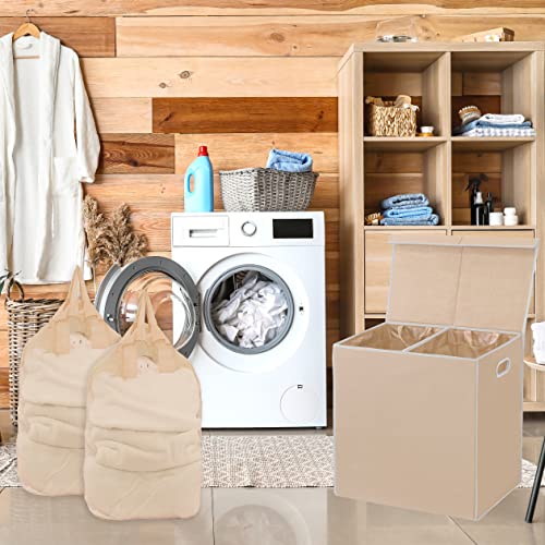Simple Houseware Double Laundry Hamper with Lid and Removable Laundry Bags, Beige - color: Beige