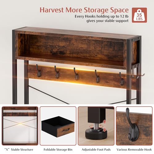 Lulive Hall Tree with Bench and Shoe Storage, 31.5" Coat Rack Freestanding with 2-Tier Storage Shelf, 6-in-1 Entryway Bench Coat Rack with 12 Hooks and 3 Drawers(Rustic Brown) - color: Rustic Brown