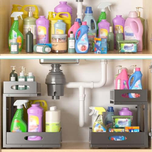 Under Sink Organizer, Extra-Wide Upgrade, 1-Pack of 2-Tier Metal Slide Out Cabinet Organizer, Height Adjustable Organization and Storage Series, Bathroom/Cabinet/Kitchen organization, Black - color: Black - Single Pack, size: Wide Upgraded Version