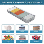 Under Bed Storage Containers, 2 Pack Under the Bed Bags, Clear Underbed Storage Bins with Sturdy | Adjustable Dividers | Sidewalls | Bottom, Closet Organizer for Clothes Sheet Blankets, 47.5x16x6in