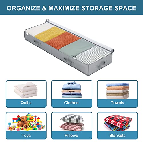 Under Bed Storage Containers, 2 Pack Under the Bed Bags, Clear Underbed Storage Bins with Sturdy | Adjustable Dividers | Sidewalls | Bottom, Closet Organizer for Clothes Sheet Blankets, 47.5x16x6in
