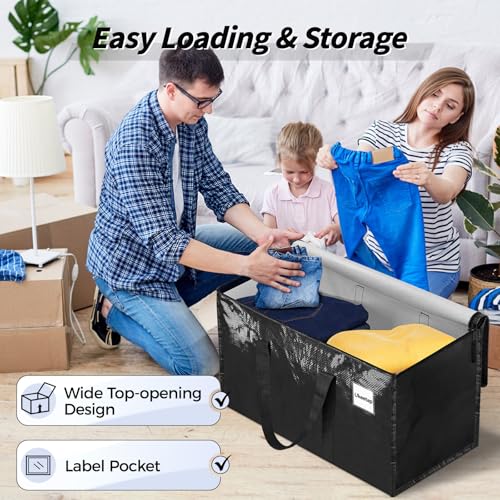 16 Pack Extra Large Heavy Duty Moving Bags, Black Storage Bins with Lids, Reinforced Handles & Heavy-Duty Zippers Moving Boxes Storage Bags Totes for Clothes Packing, Dorms, College Supplies, Black - color: Black, size: 16 Pack