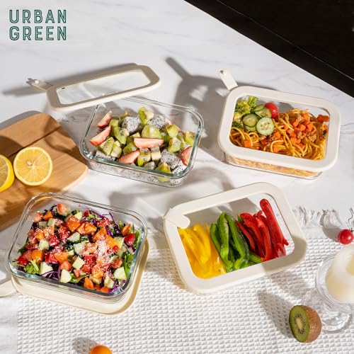 Urban Green Glass Food Storage Containers with Glass Lids, Microwave Safe Food Container Set, Airtight Food Container Set, LeakProof, 100% Plastic Free, White Color, 4pack - color: ‎Ivory White -4s