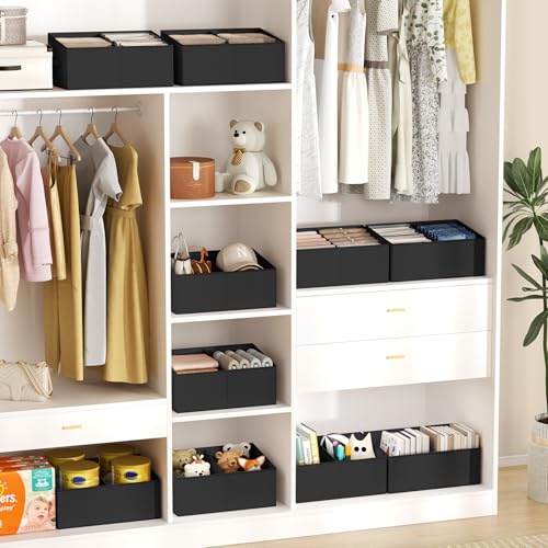 DIMJ Trapezoid Storage Bins for clothes - 5 Packs Closet Organizers and Storage Baskets, Foldable Closet Baskets with Handles and Divider, Closet Storage Bin Toybox for Shelves Living Room Bedroom - color: Black, size: 5 Bins 16.5"x11"x7.8"