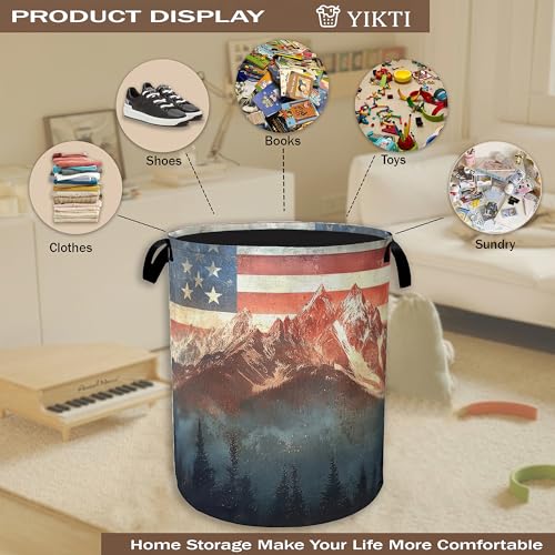 Vintage American Flag Laundry Hamper,Forest Mountain Clothes Hamper for Laundry,Waterproof Oxford Toy Storage Collapsible Hampers for Bedroom, Dorm Room,Bathroom,16x20 Inch - color: Vintage American Flag