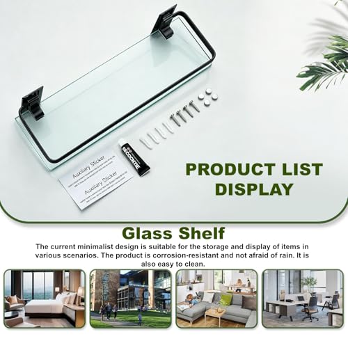 AIJALY 3 Pack Bathroom Glass Shelf,Aluminum Tempered Glass 0.3in Extra Thick Rectangular 1 Tier Storage Organizer Wall Mount,Black 15.7in - color: Black 3 Pack